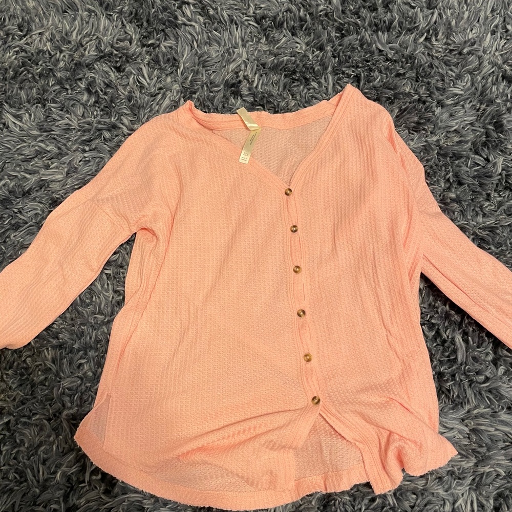 aero pink button up long sleeve